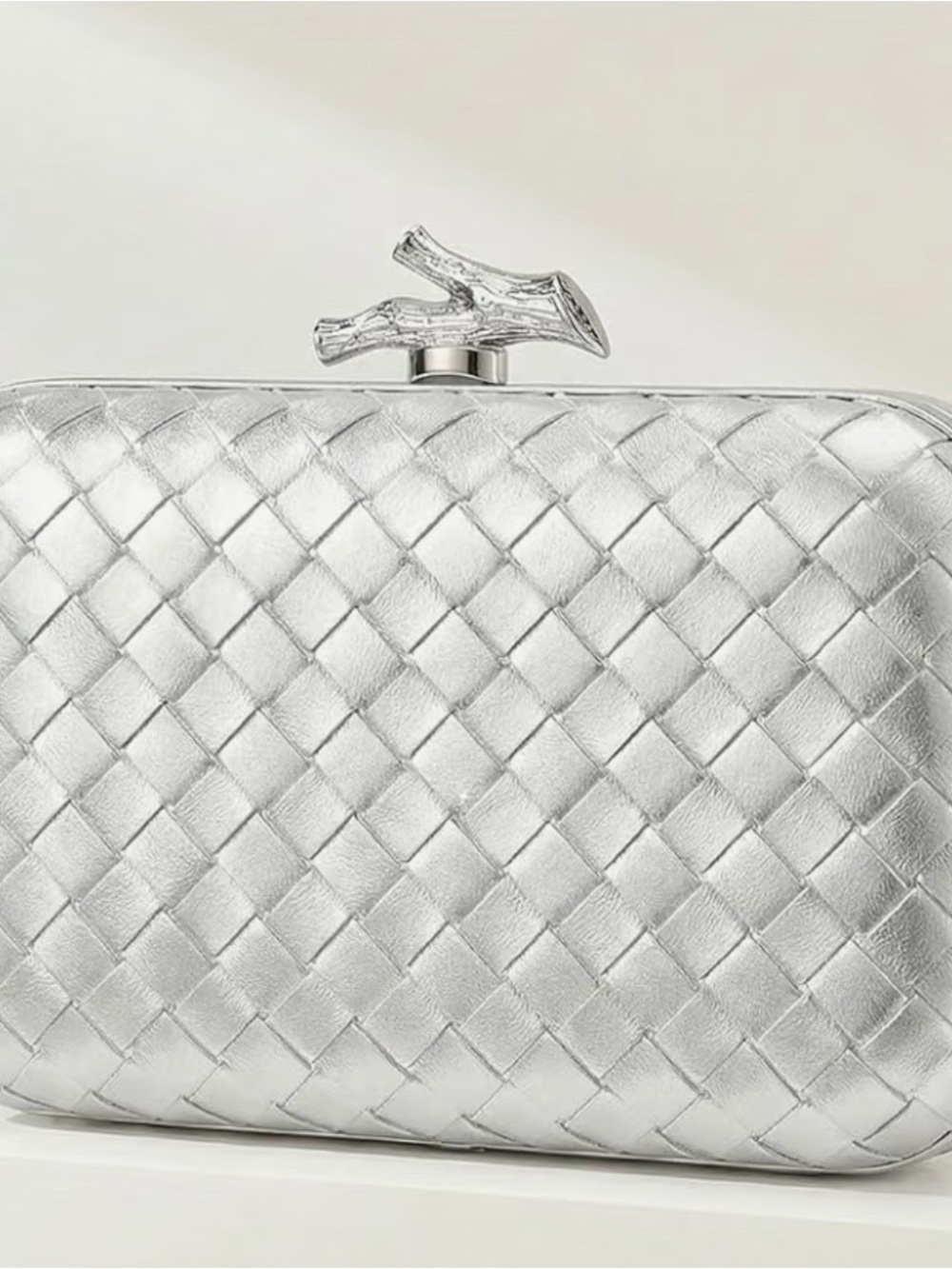 Silver Woven Clutch with Branch-Style Clasp